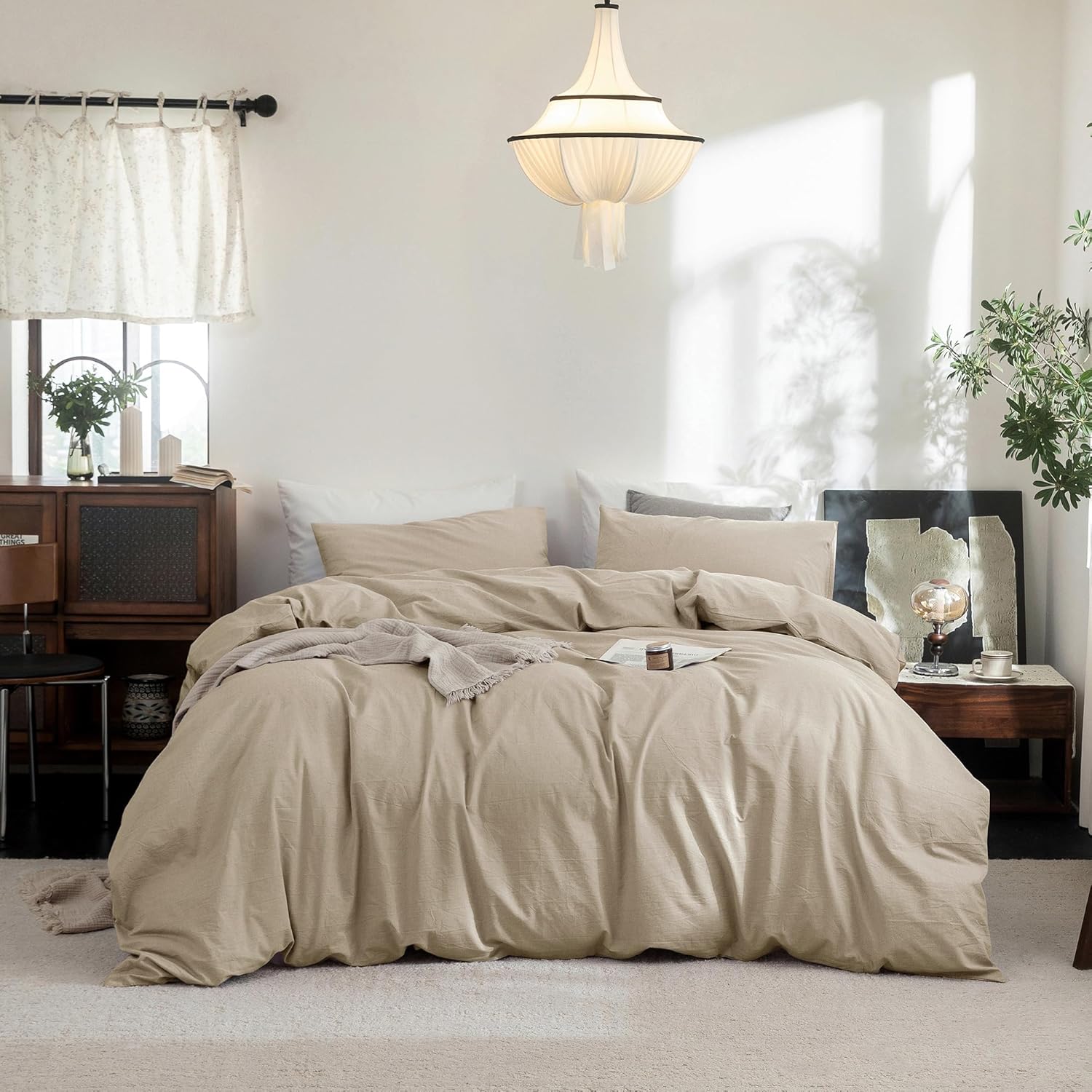 FOSSA Duvet Cover Set 100% Washed Cotton for Cozy Sleep