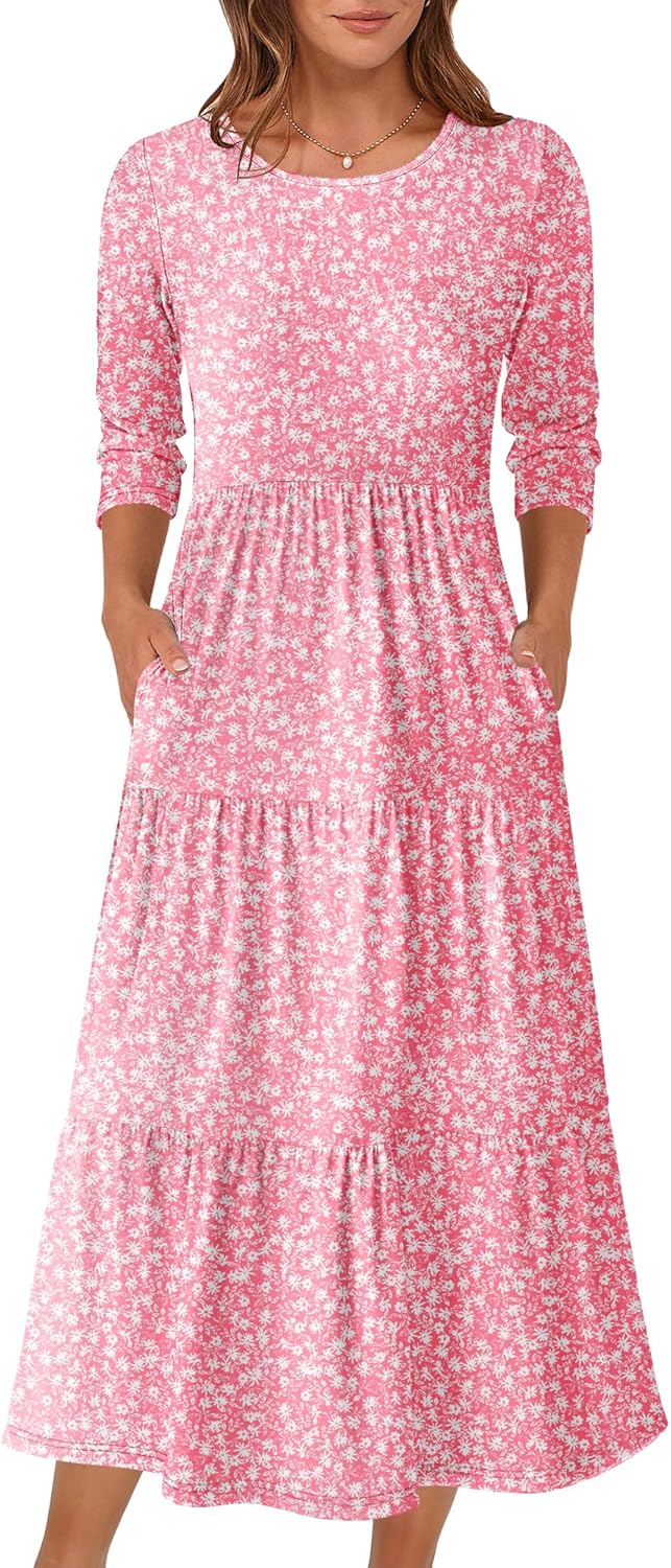 Stylish 3/4 Sleeve Casual Maxi Floral Dress for Women