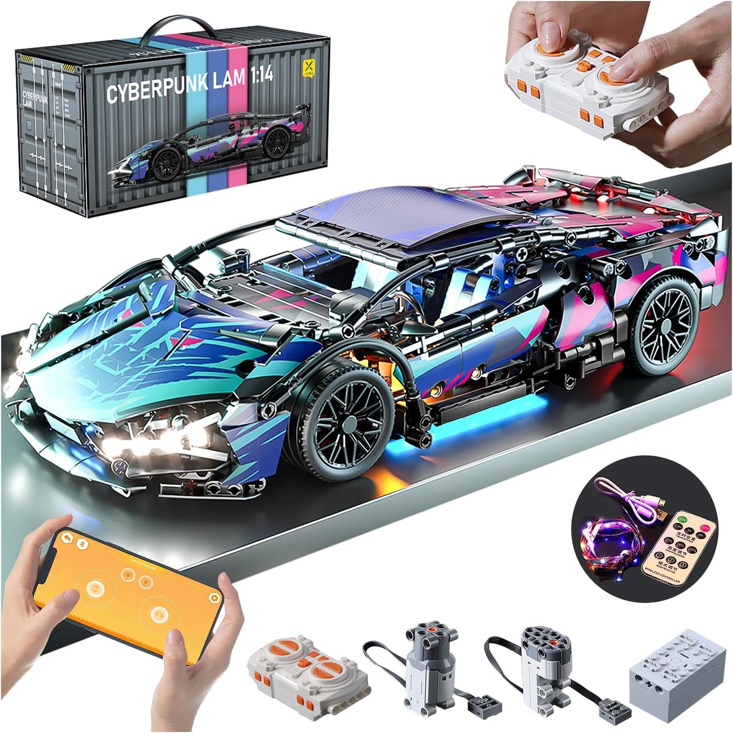 Sport Car Building Block Set for Adults with LED Lights