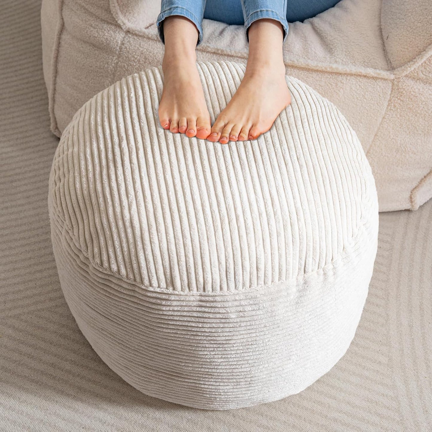 HIGOGOGO Round Stuffed Pouf Ottoman for Living Room Comfort