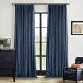 Dark Blue Pinch Pleated 100% Blackout Linen Curtains 96 in - Room