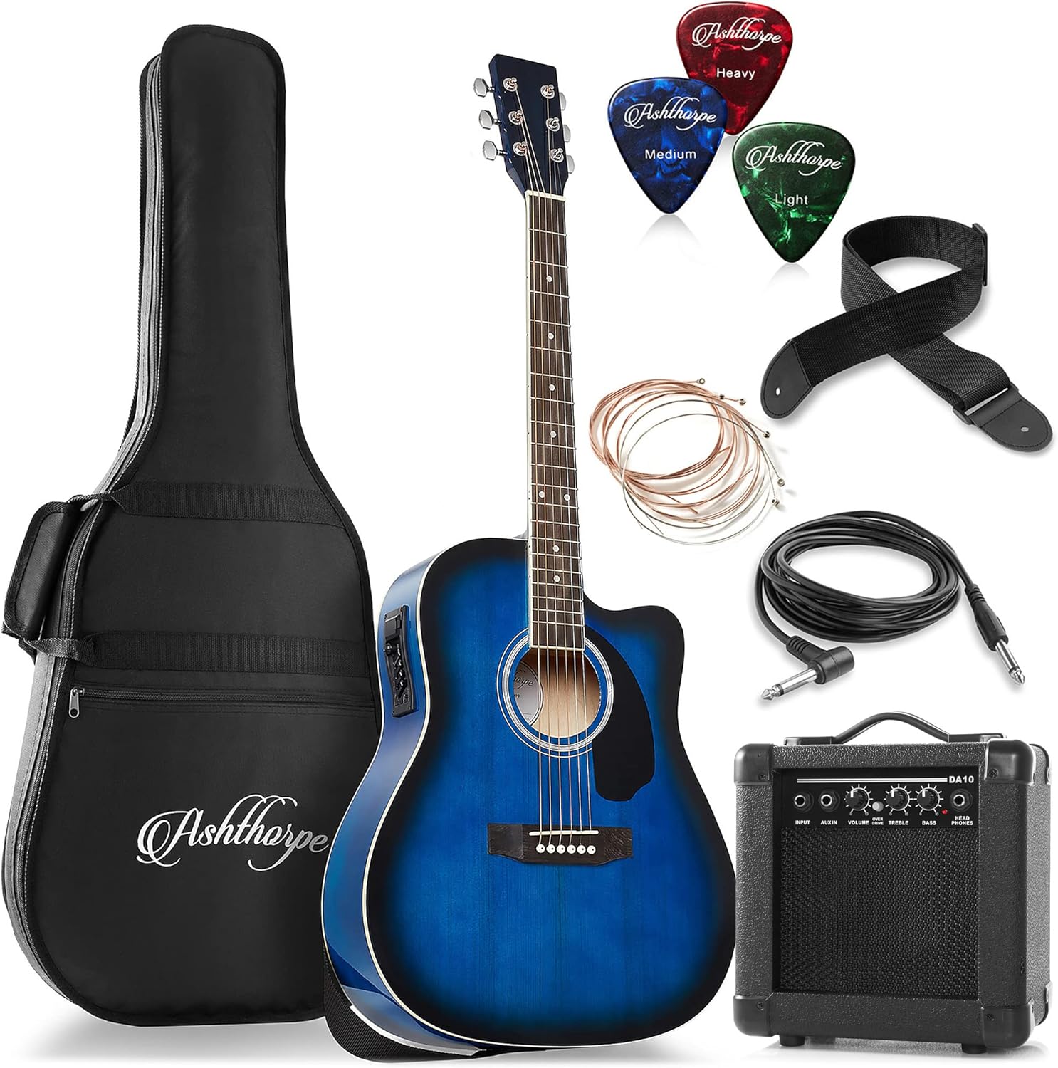 Ashthorpe Full-Size Dreadnought Acoustic Electric Guitar Package