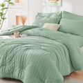 HYMOKEGE Sage Green Queen Comforter Set Seersucker - All Season Luxury
