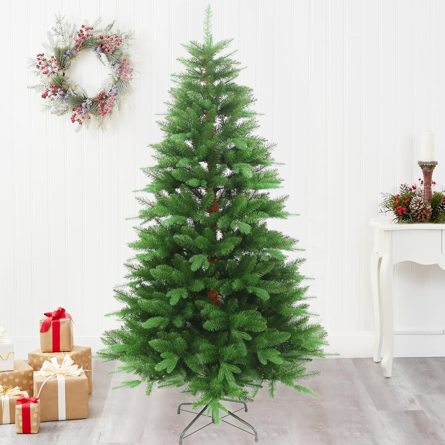 7FT Thick Artificial Christmas Tree with Snow Flocked Pine