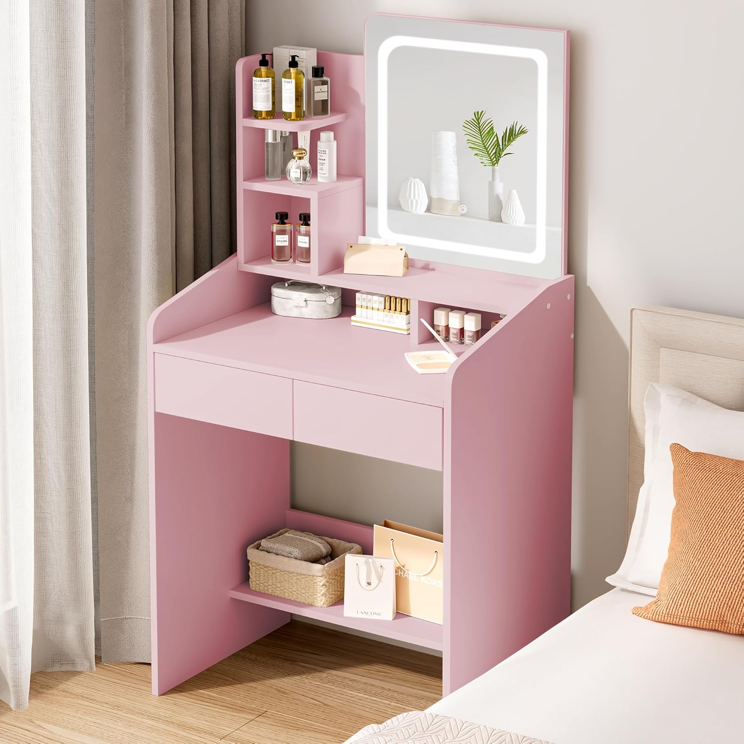 Pink Vanity Desk Set: Illuminate & Organize with Style