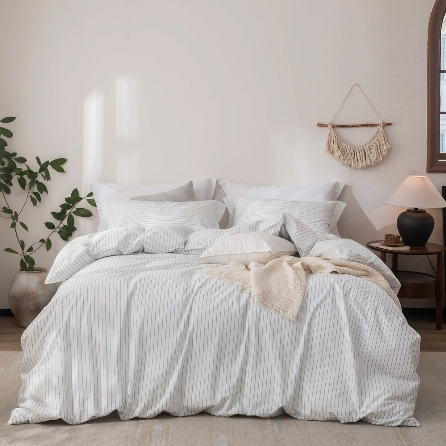 Stripe Linen Feel Duvet Cover Queen Size for Cozy Sleep