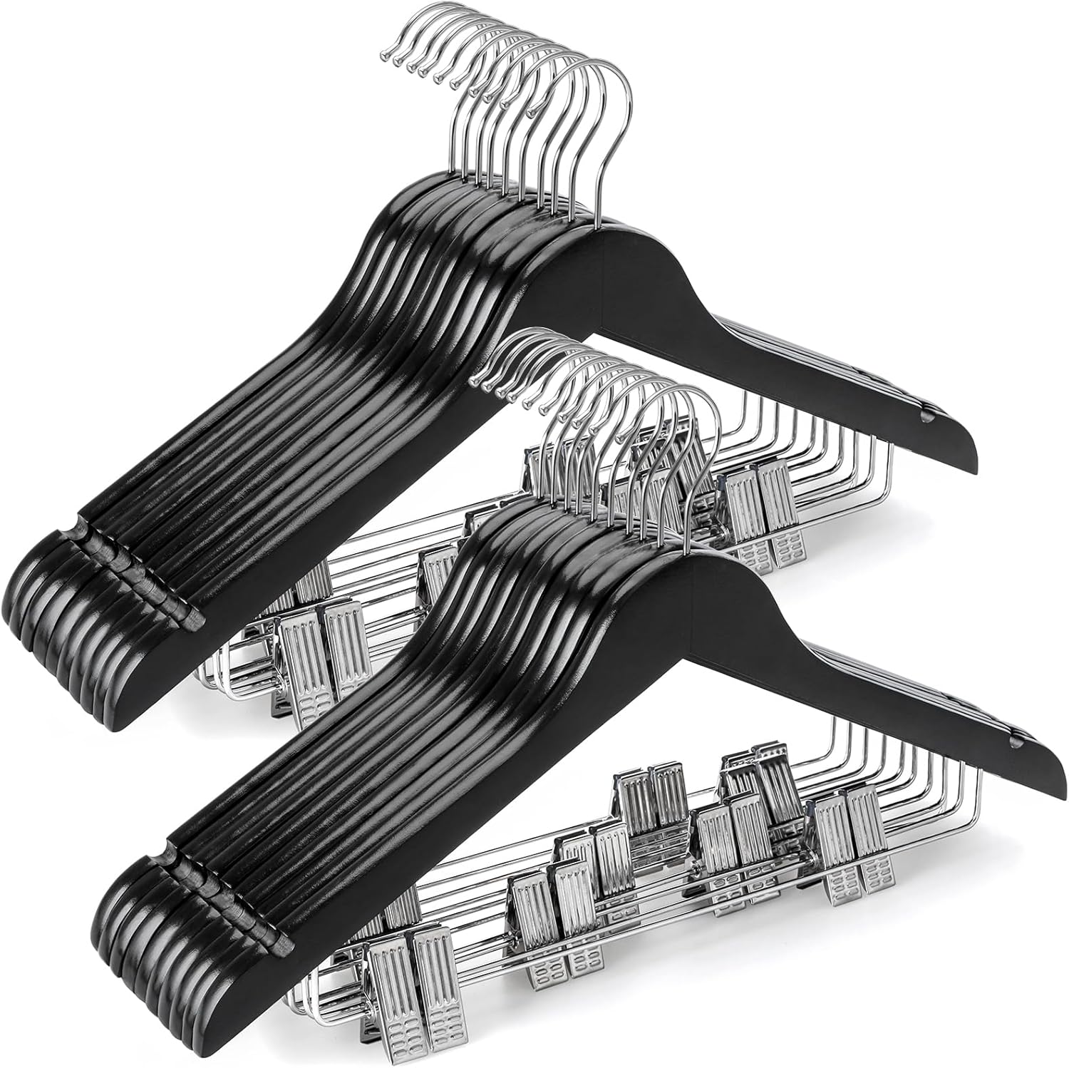 TOPIA HANGER Wooden Suit Hangers with Adjustable Clips for Clothes