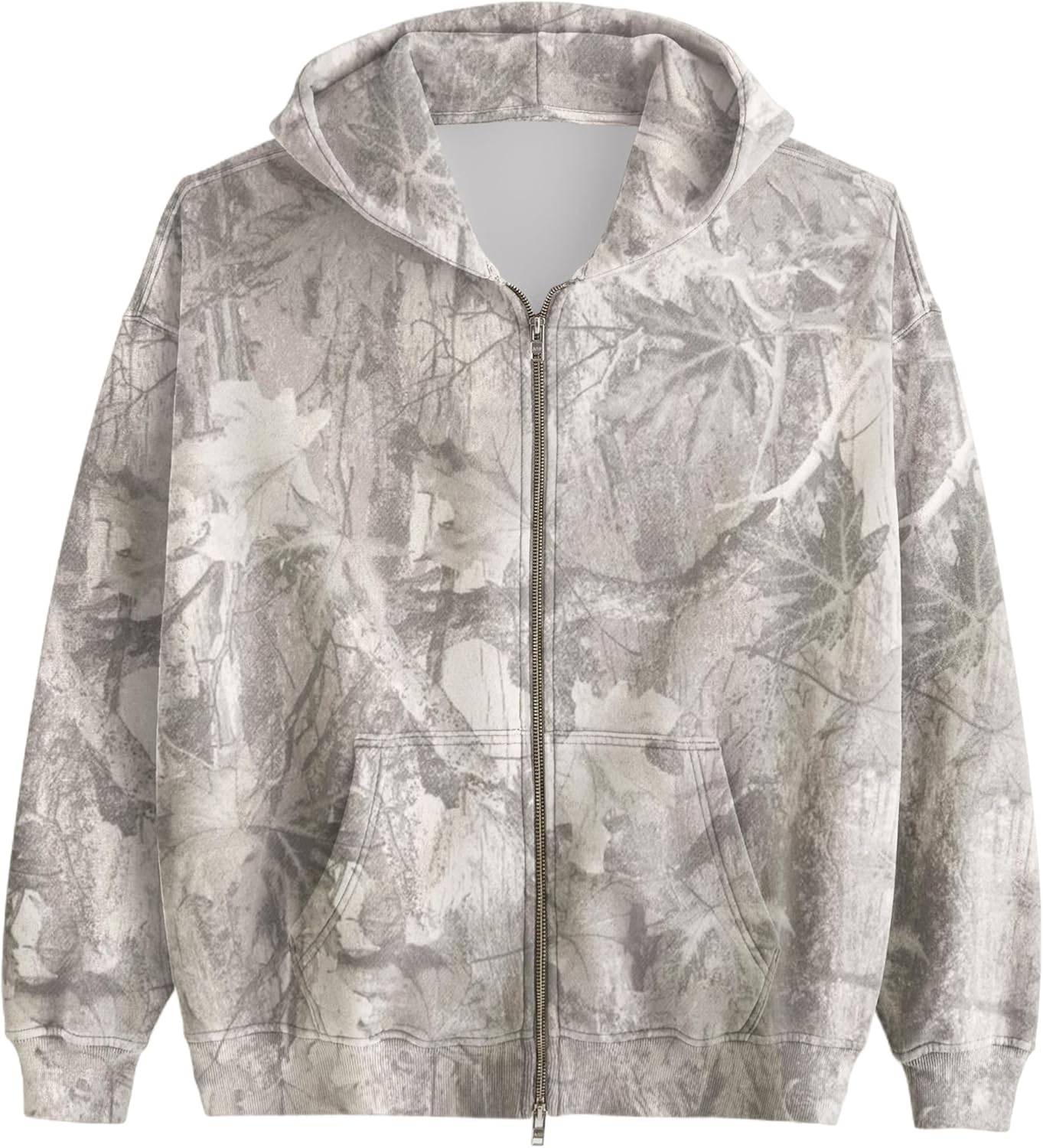 Camo Zip Up Hoodie with Maple Leaf Print for All Seasons