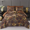 Brown Gold Comforter Sets King Size - Geometric Honeycomb Bedding