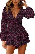 Womens Cotton Floral Print Romper with Ruffle Hem - Beach Ready
