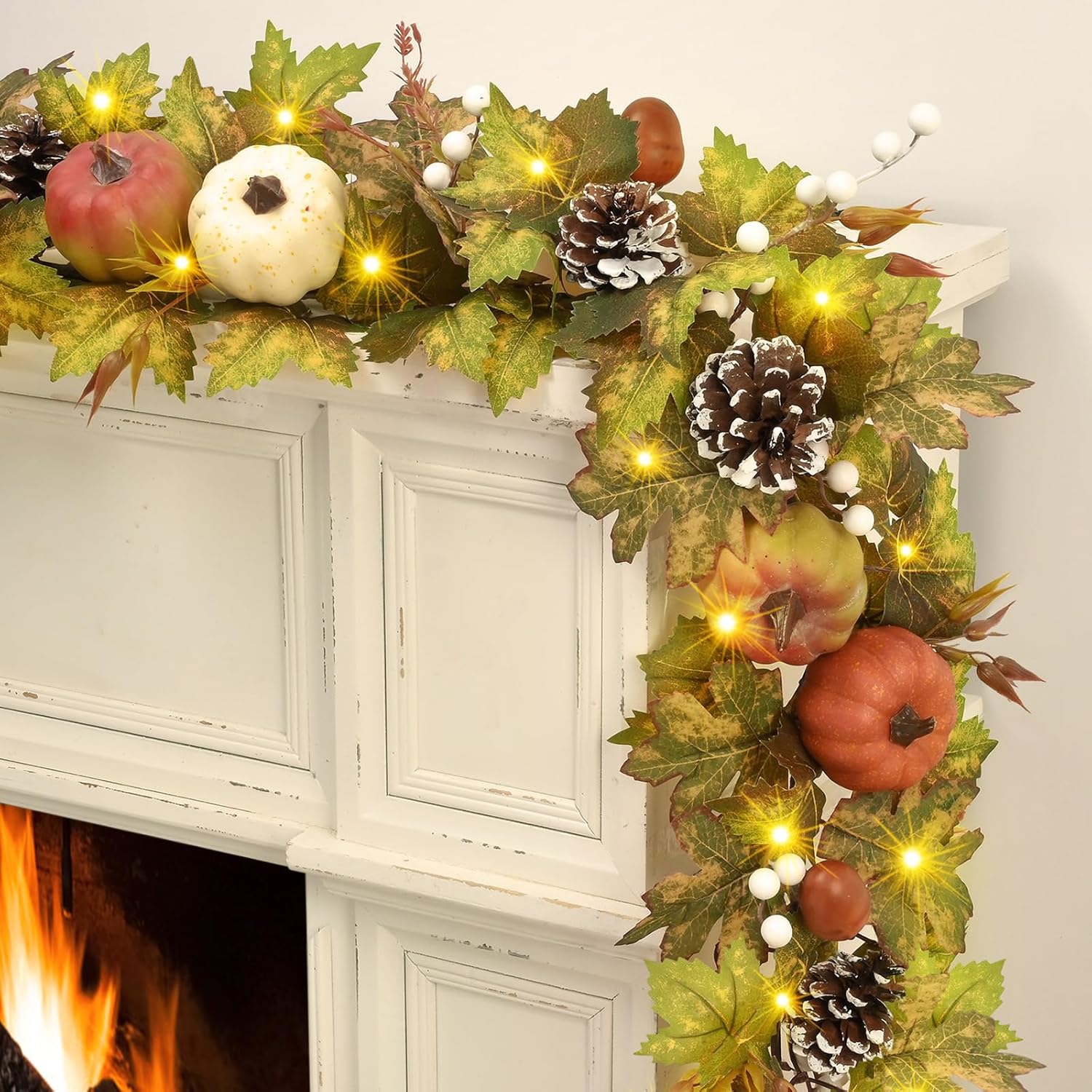 Yastouay 2 Pack Fall Garland with Lights for Autumn Decor