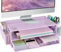 Purple Monitor Stand Riser - 2-Tier Desk Organizer with Drawers