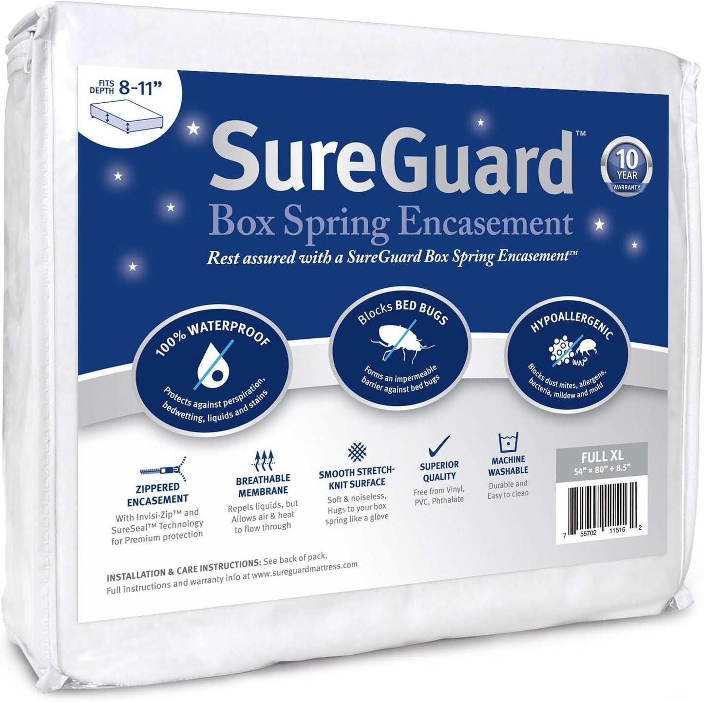 Full XL SureGuard Box Spring Encasement - Waterproof & Bed Bug Proof