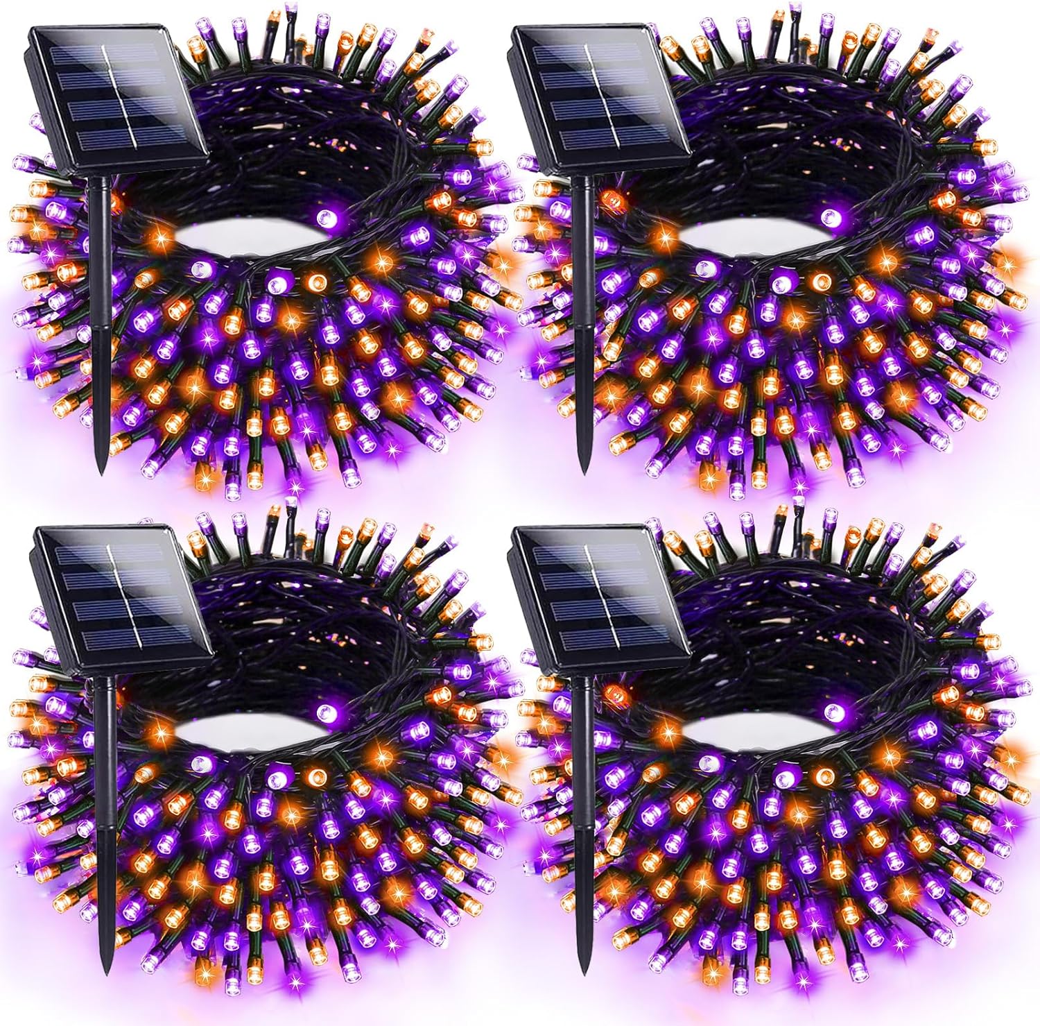 Solar Halloween String Lights - 4pk Orange and Purple 400LED