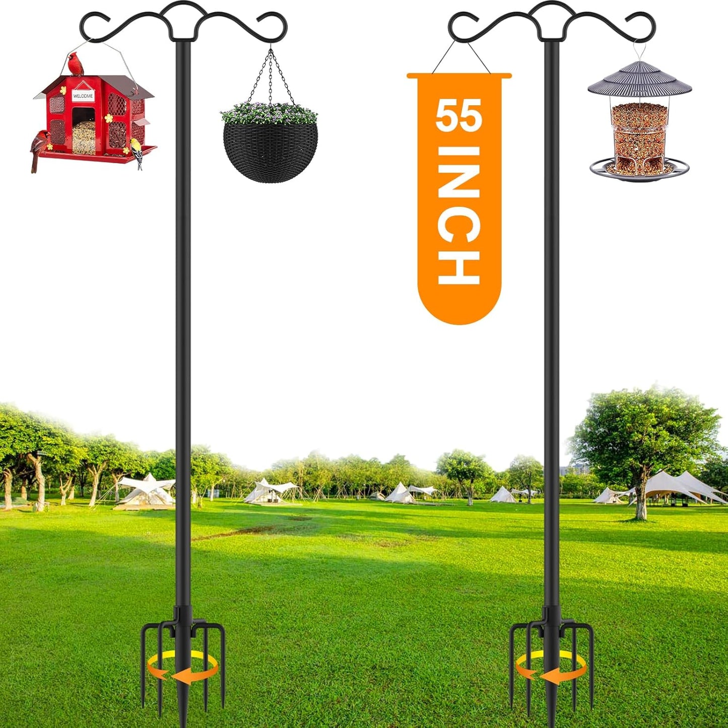 Double Shepherds Hook for Outdoor Use - 55 inch Heavy Duty