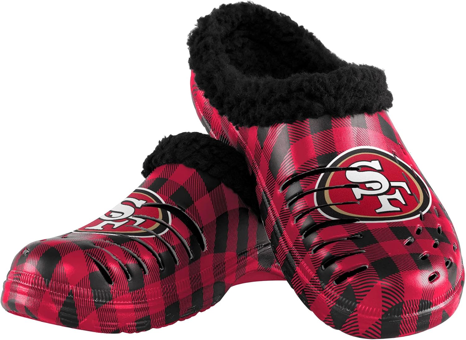 FOCO Men's NFL Team Logo Sherpa Lined Buffalo Check Shoes
