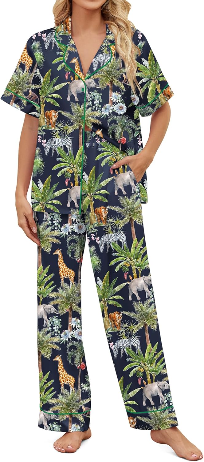 Satin Pajamas for Women Set - Stylish Button Down Sleepwear