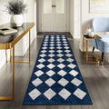 Lahome Checkered 2x8 Hallway Runner Rug - Soft, Washable Blue Runner