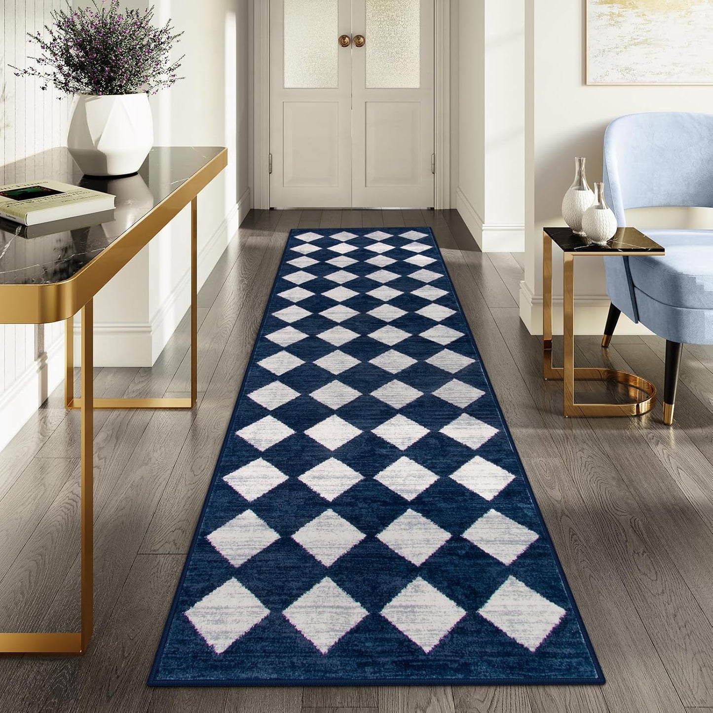 Lahome Checkered 2x8 Hallway Runner Rug for Cozy Spaces