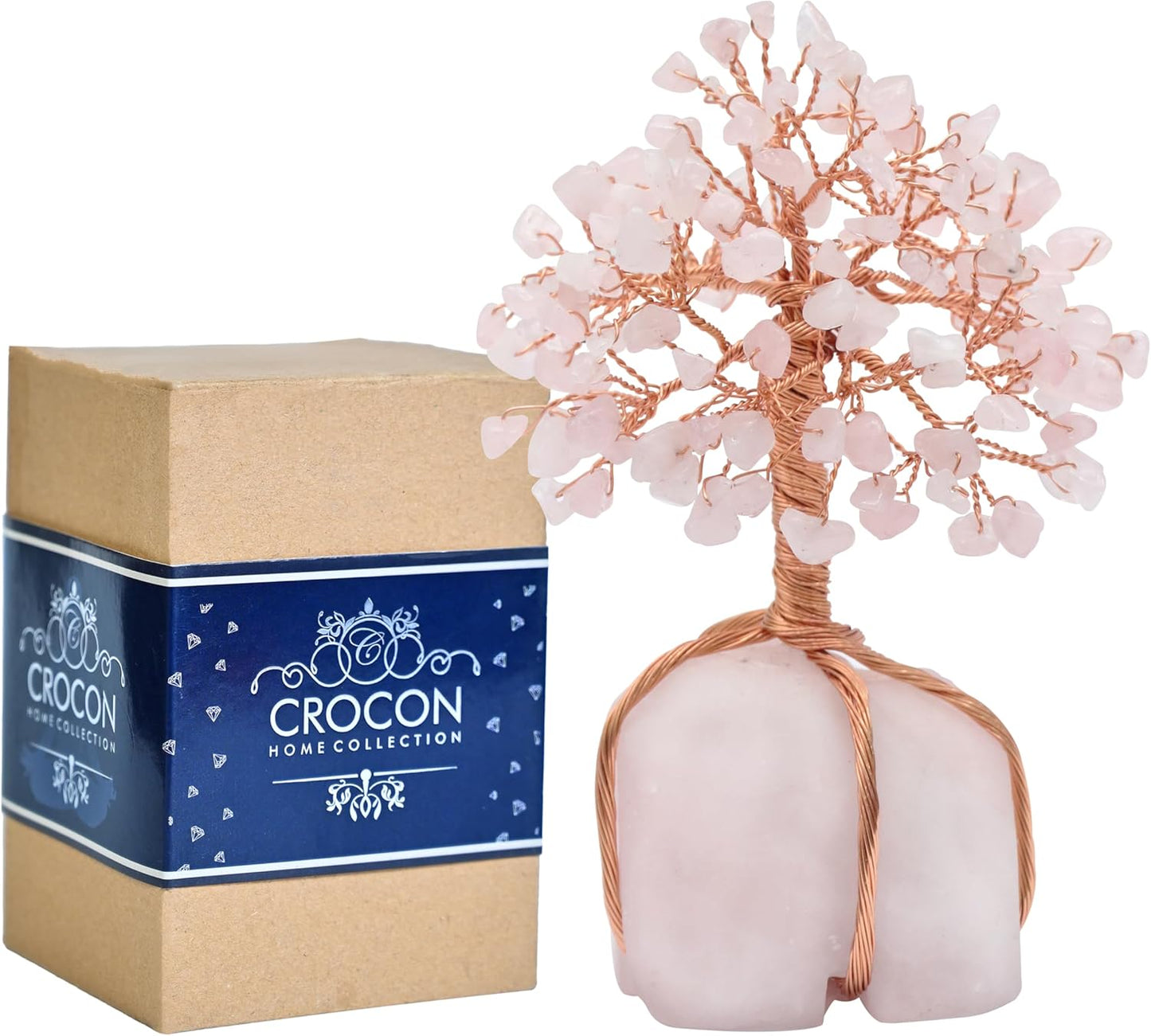 Rose Quartz Gemstone Tree of Life for Positive Energy and Luck
