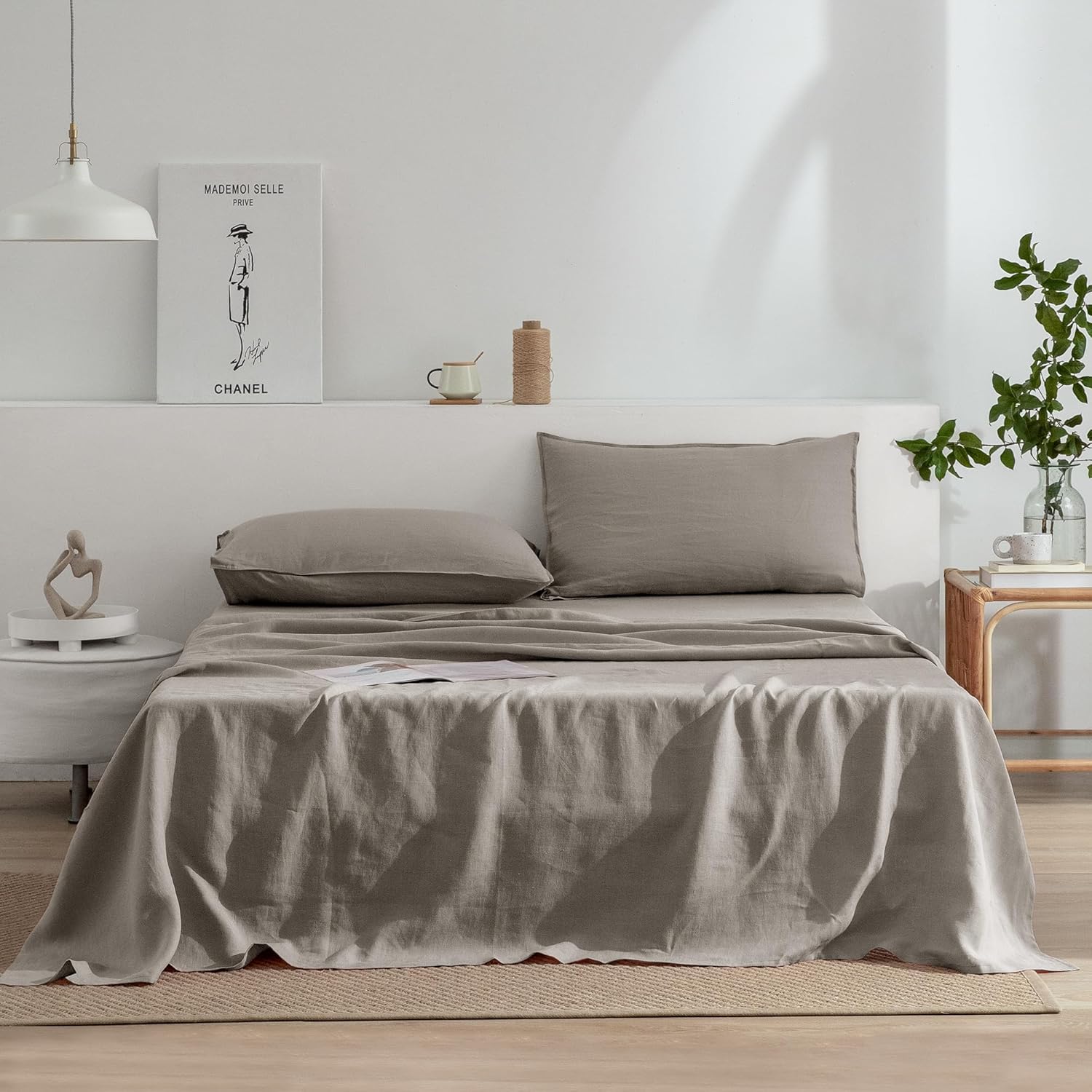 EVERLY Linen Queen Size Sheets Set for Cozy All-Season Comfort