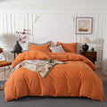 Washed Cotton Duvet Cover Set Linen Feel Ultra Soft Orange Queen