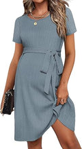Ekouaer Maternity Dress Rib Knit Short Sleeve - Comfortable Everyday