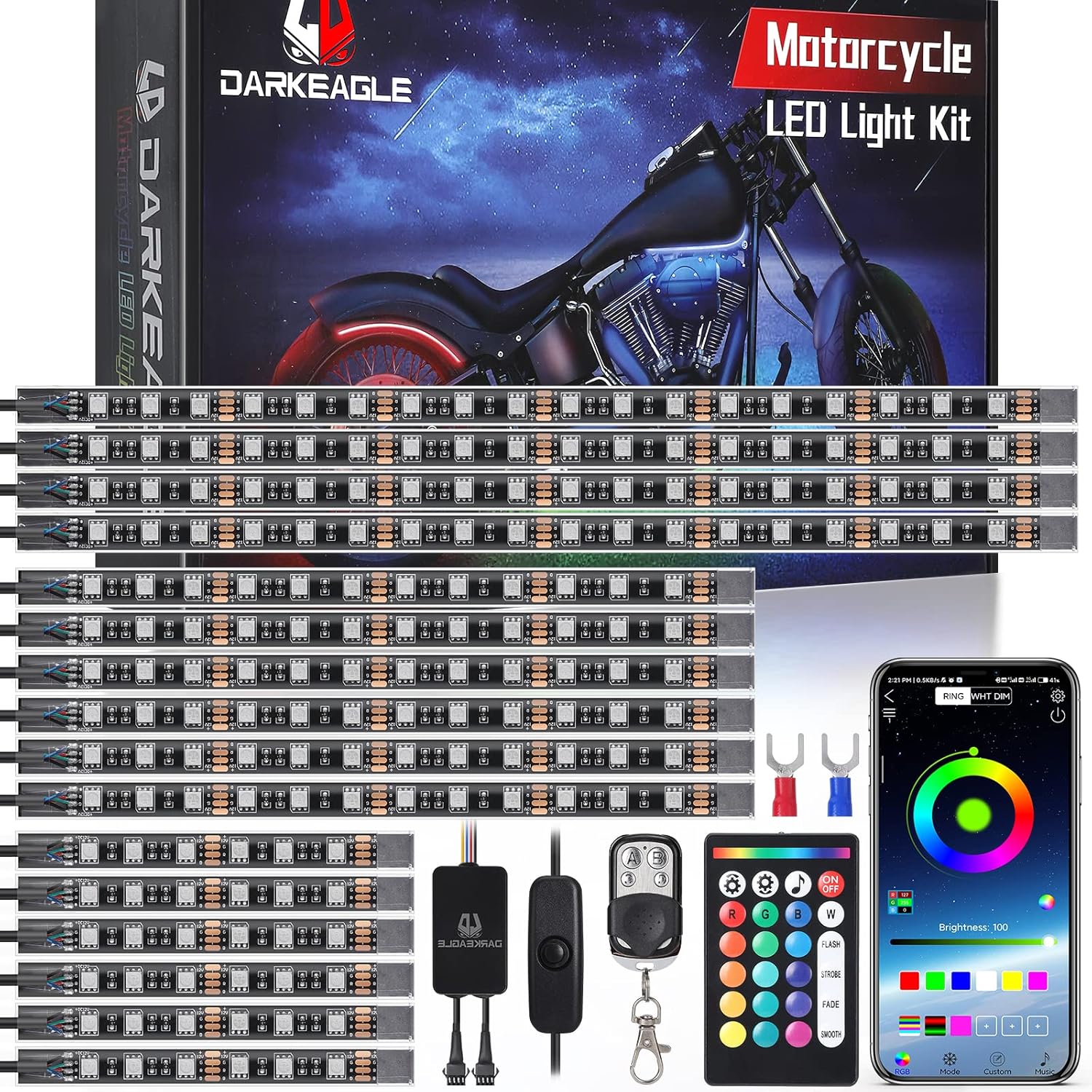 16PCS Motorcycle RGB LED Light Kits with Brake Turn Signal Function