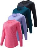 Womens Long Sleeve Athletic Tops 4-Pack - Thumb Holes, Dry Fit