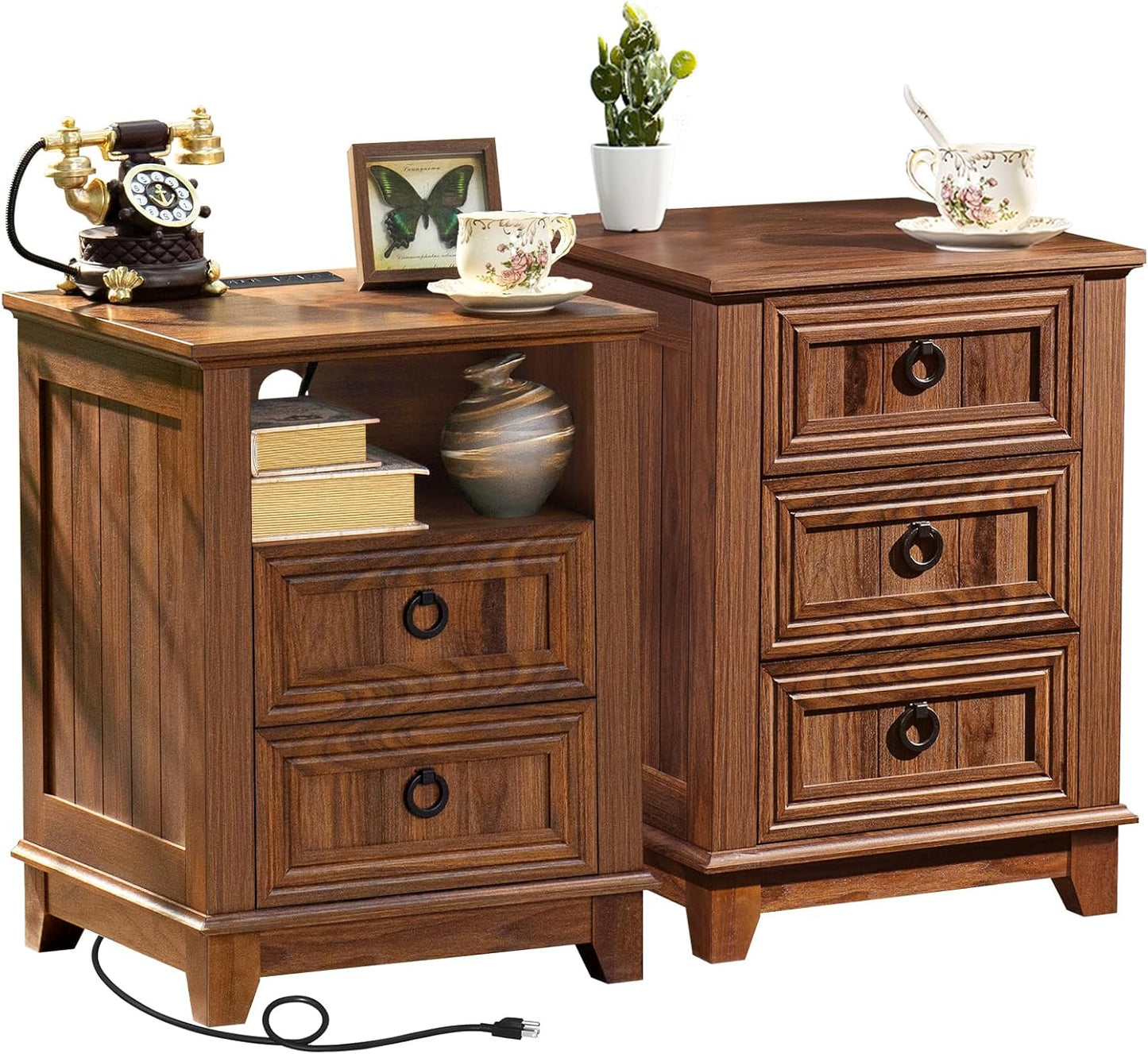 18 Farmhouse Night Stands Set of 2 with Charging Station