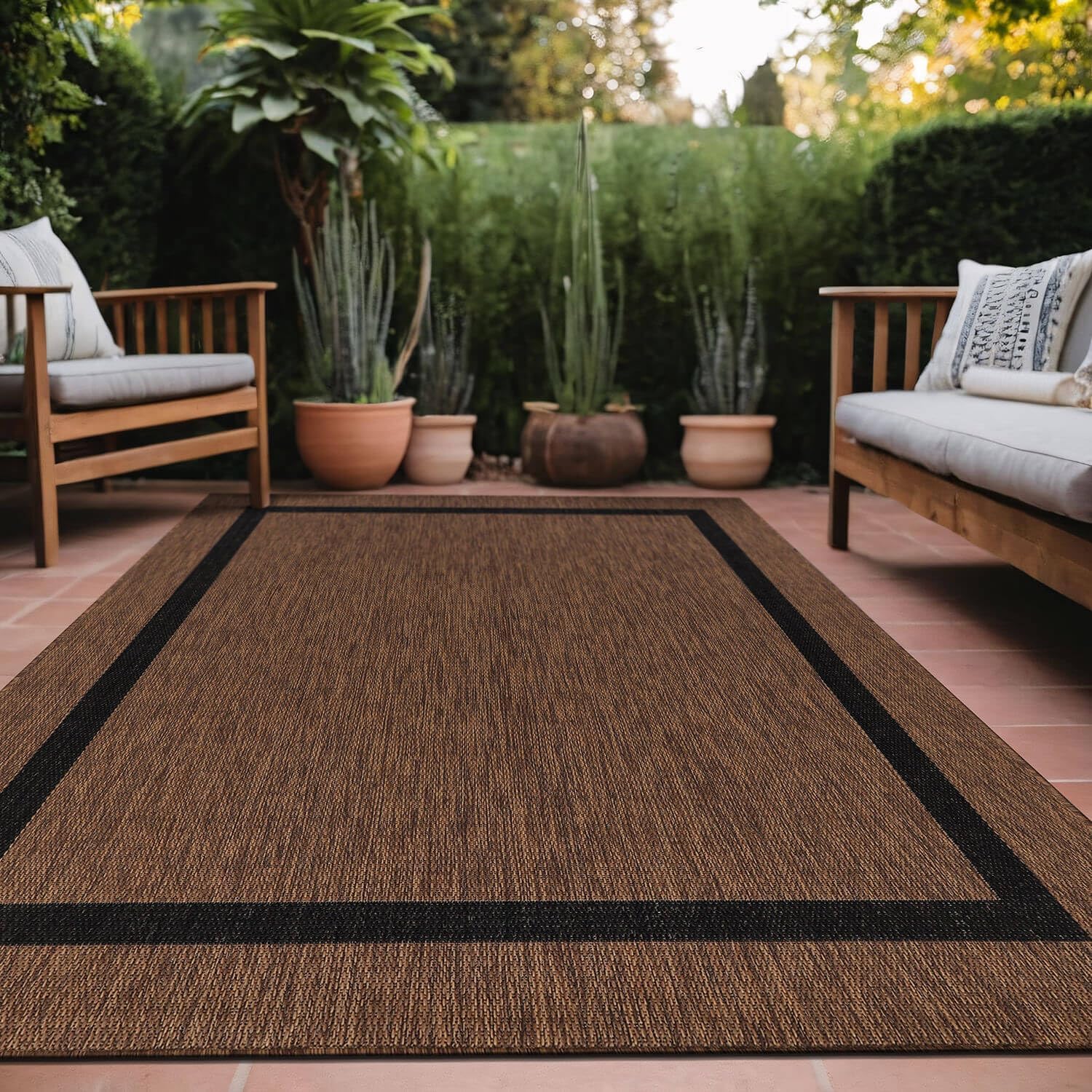 Bordered Outdoor Rug 8x10 Washable Carpet for Indoor Patio
