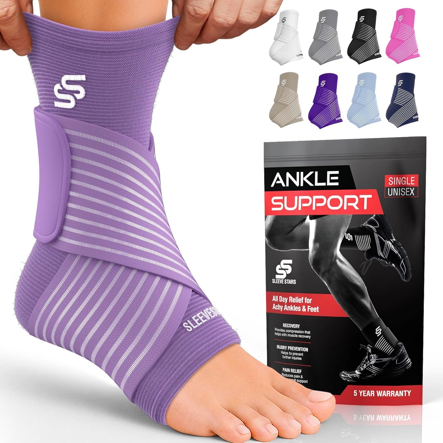 Ankle Brace for Sprains and Plantar Fasciitis Relief - Sleeve Stars