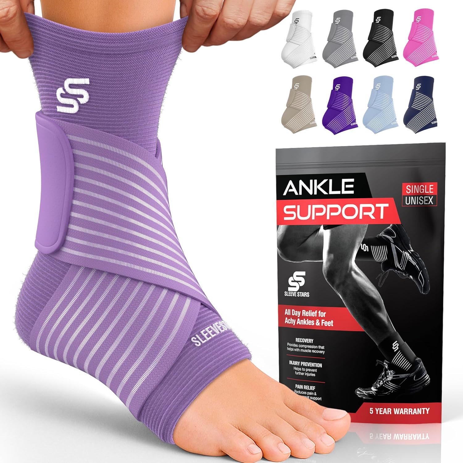 Ankle Brace for Sprains and Plantar Fasciitis Relief - Sleeve Stars