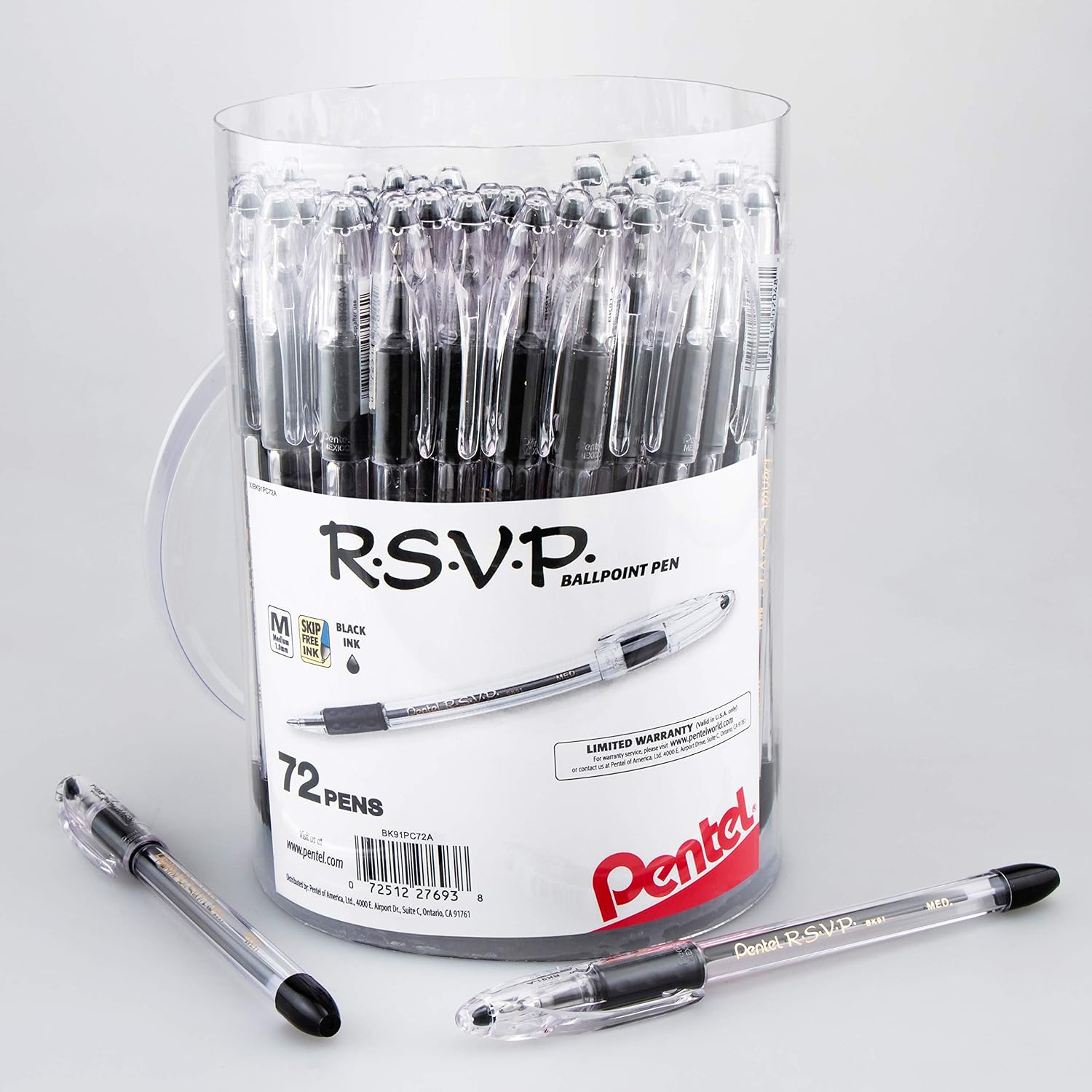 Pentel RSVP Ballpoint Pen Canister of 72, Smooth Writing