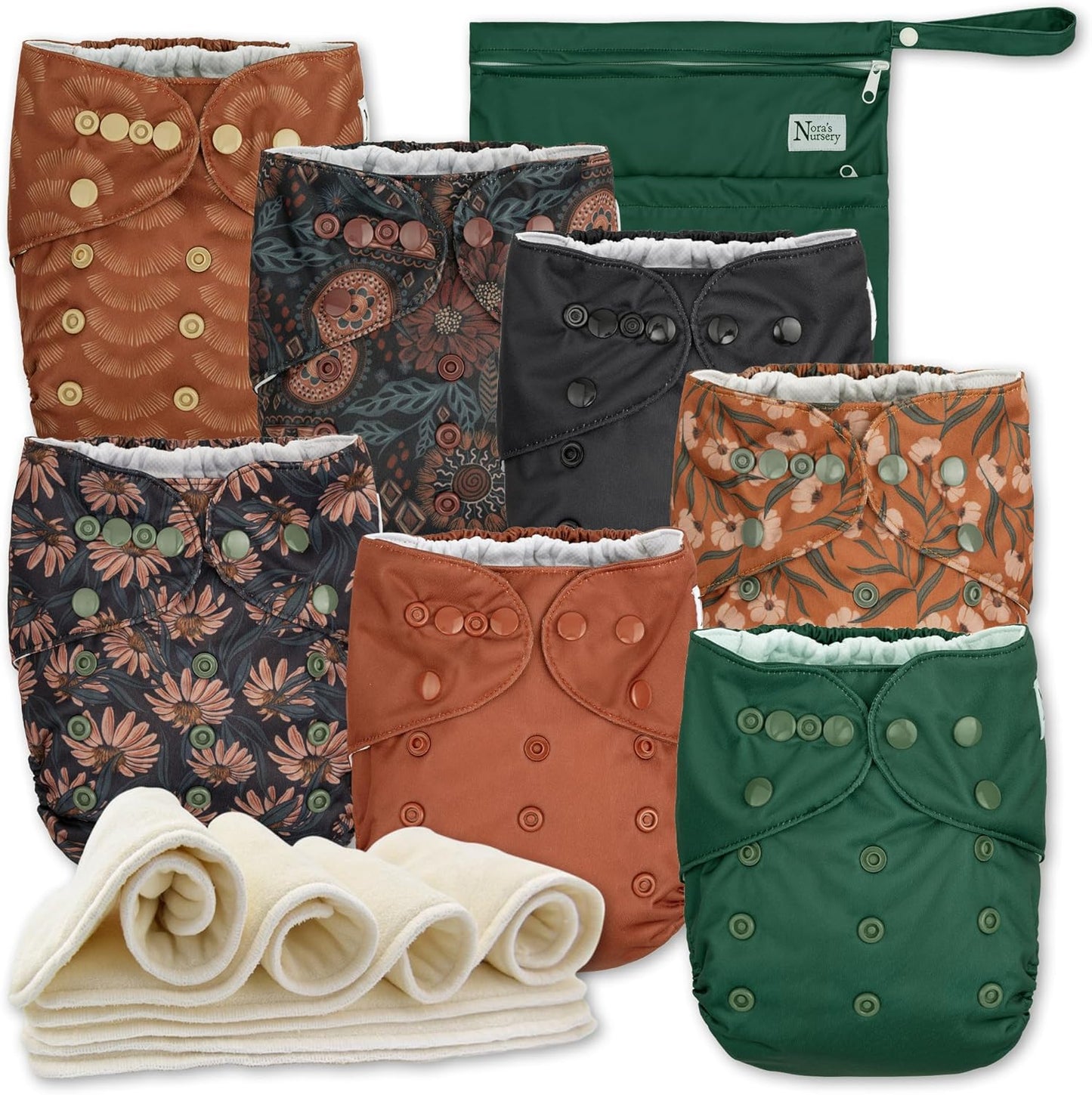 Nora's Nursery Cloth Diapers 7 Pack with Wet Bag for Parents