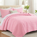Lavsiry Pink King Size Quilt Bedding Set with Pillow Shams