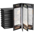 Menu Holder Menu Covers 4.25 in x 11 in 6 View 10 Pack - Black PU