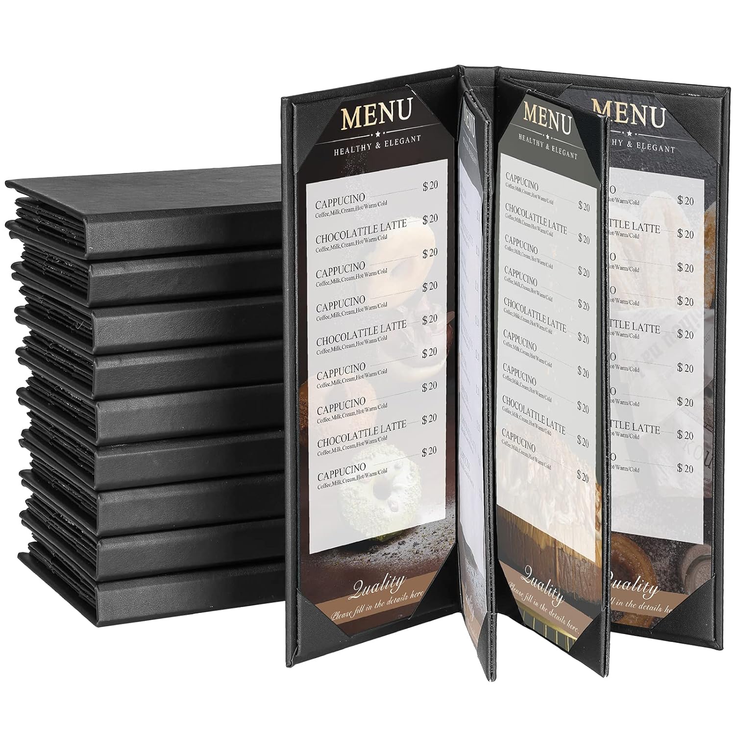 Elegant Black Leather Menu Covers for Restaurants and Bars