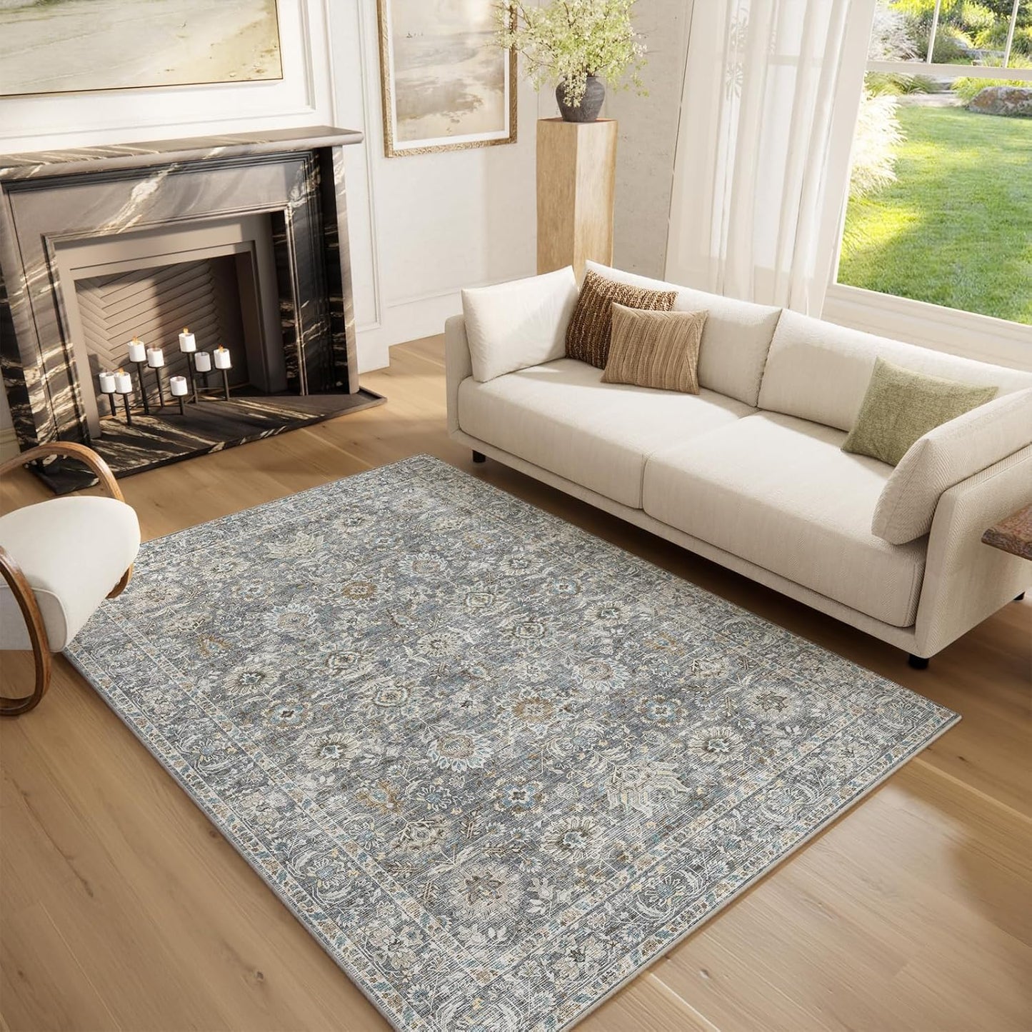 Washable Area Rugs 5ftx7ft Non-Slip Vintage Boho for Living Rooms