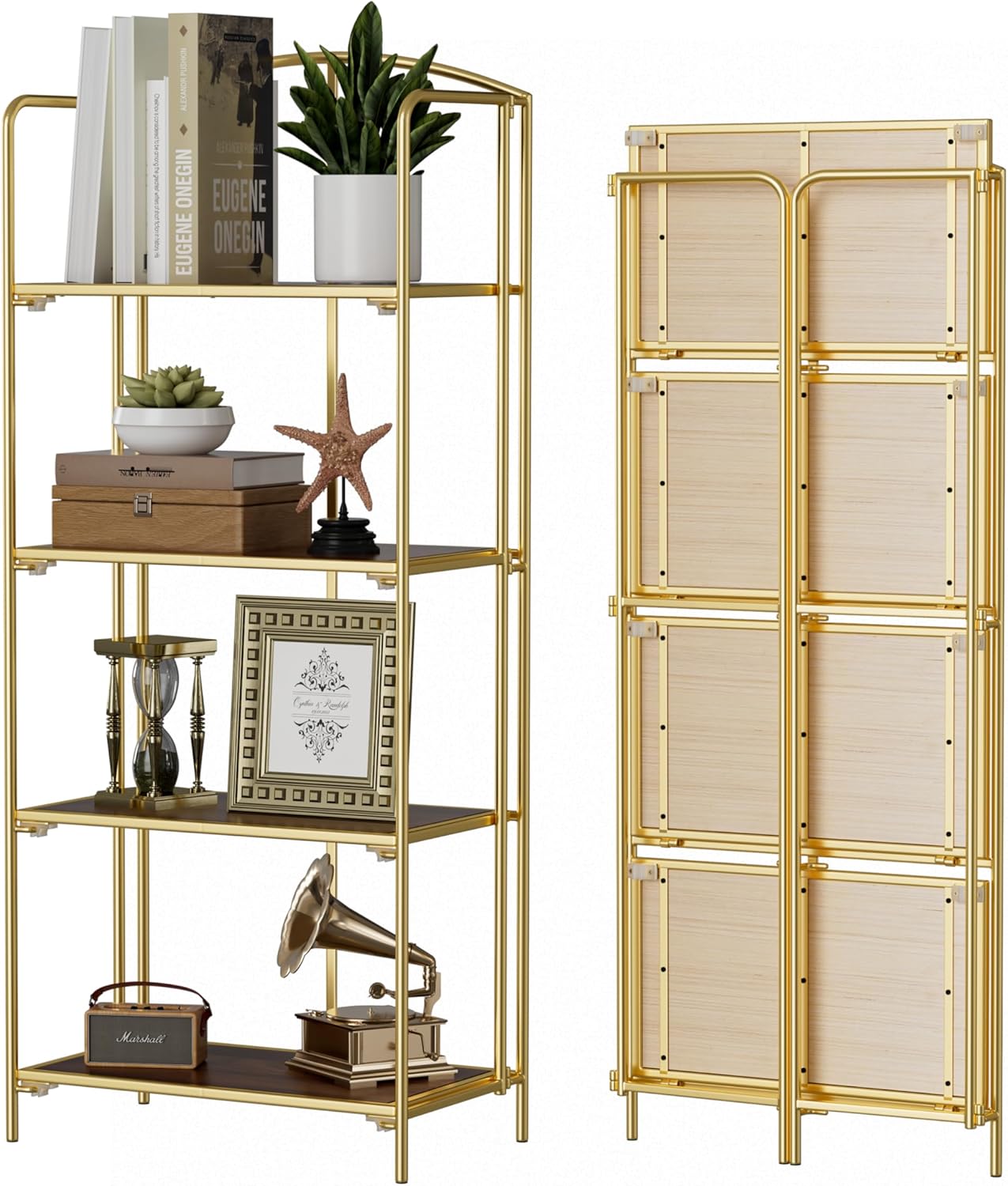 Crofys No Assembly Folding Bookshelf for Living Room Storage