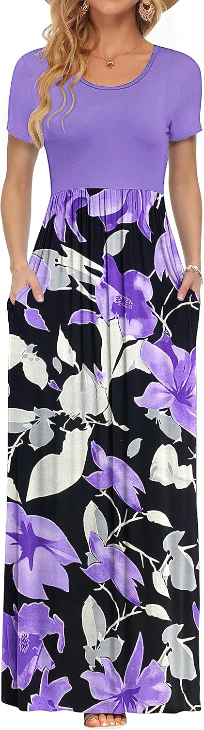 AUSELILY Women's Casual Maxi Dresses with Pockets for Summer