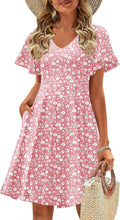Womens Floral Ruffle Short Sleeve Swing Dress with Pockets - Casual