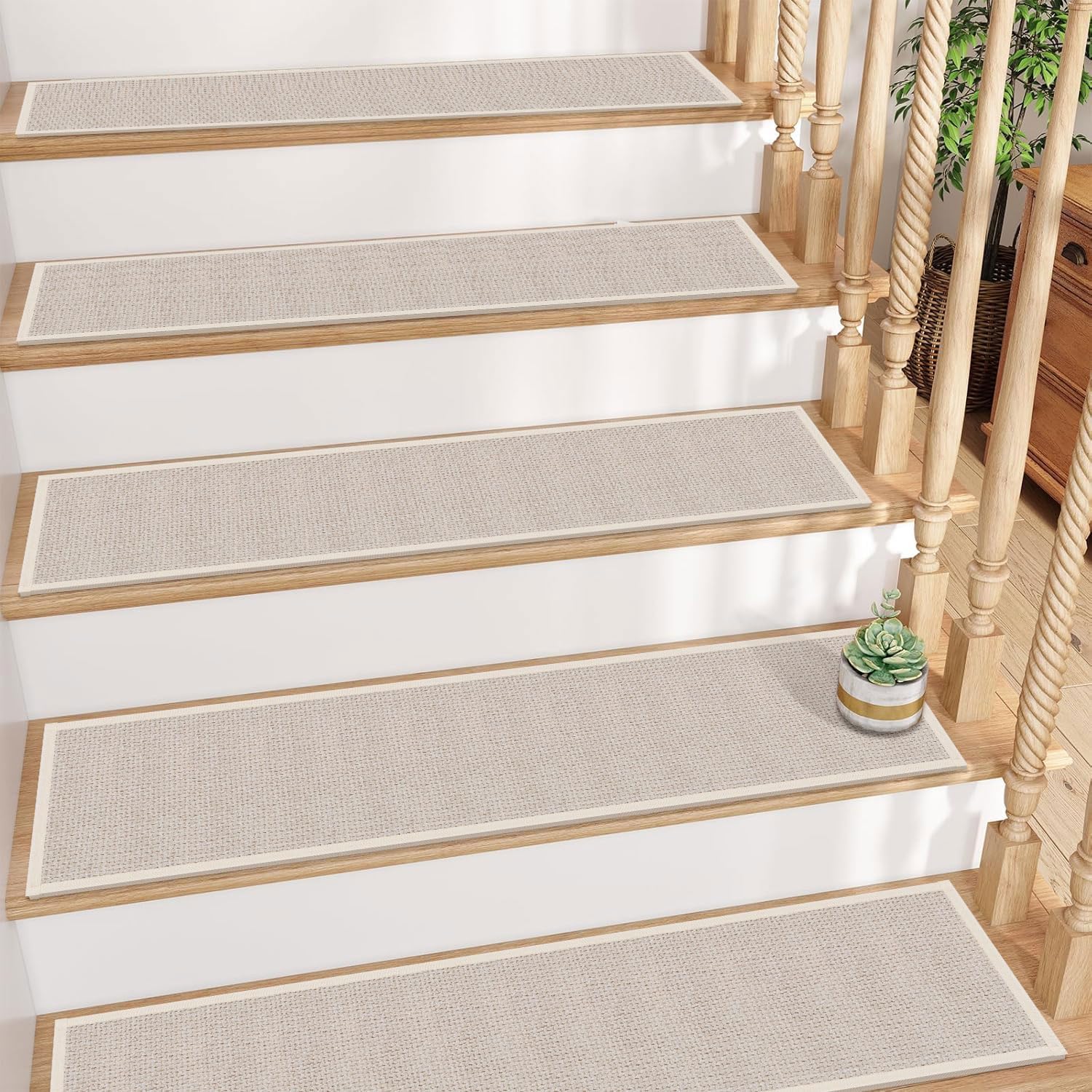 Non Slip Stair Treads for Wooden Steps Indoor - 15pcs Beige Pads