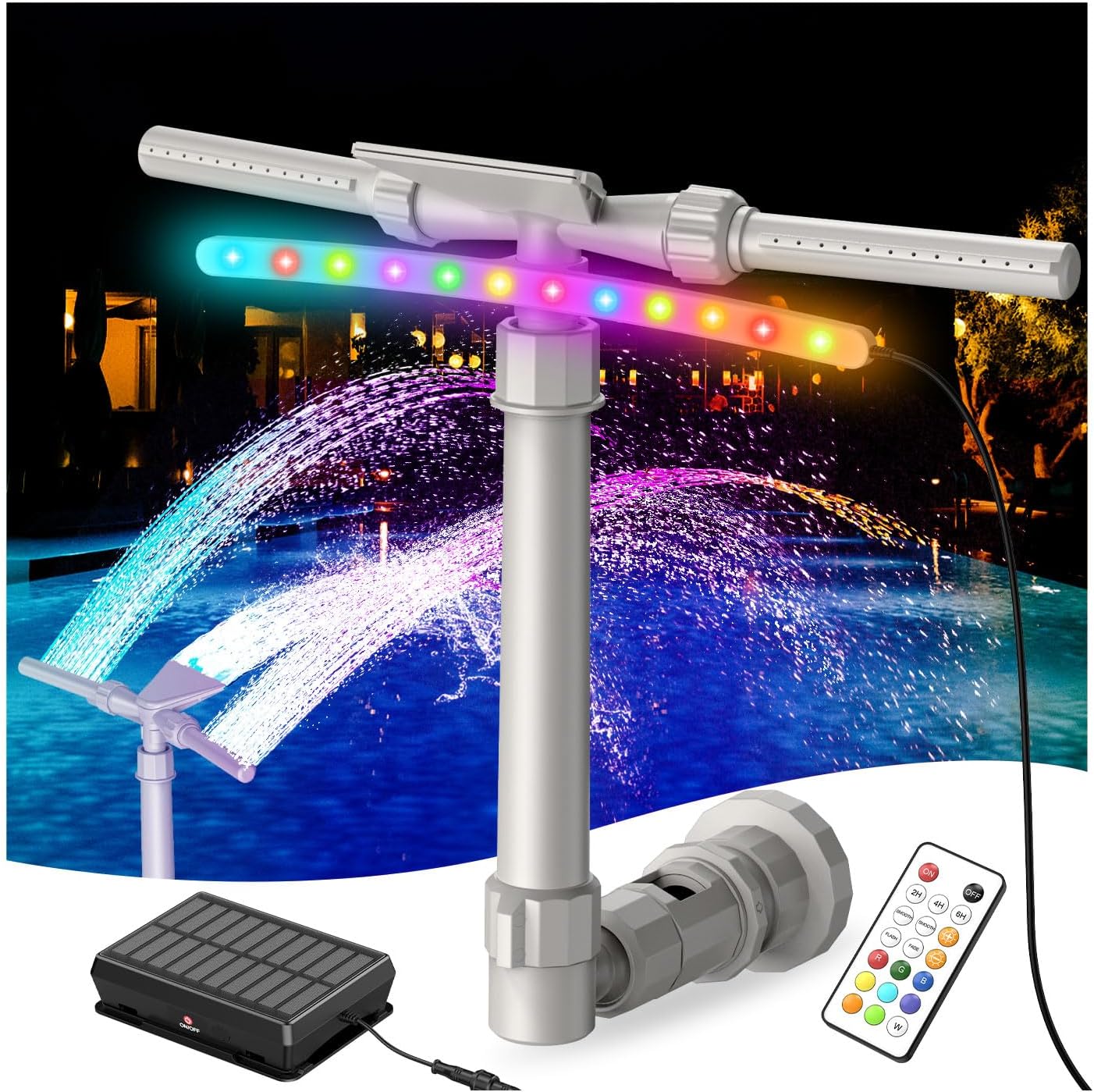 Solar Pool Fountain with Lights for Above Ground Pools - 9 Colors