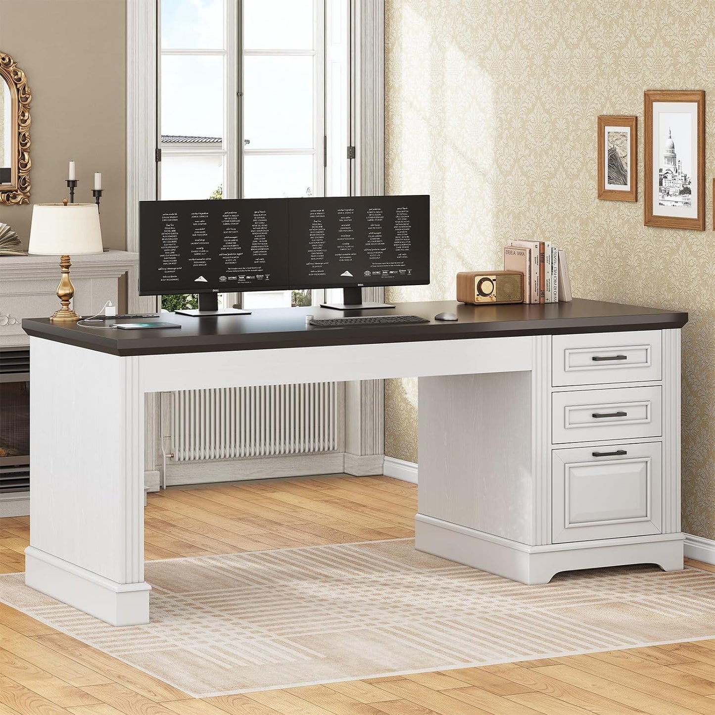 55 Farmhouse Executive Desk with Drawers & Outlet