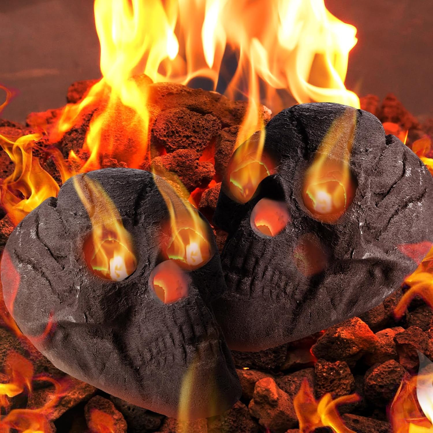 2 Pack Fire Pit Skulls for Halloween Decor and Bonfire Fun