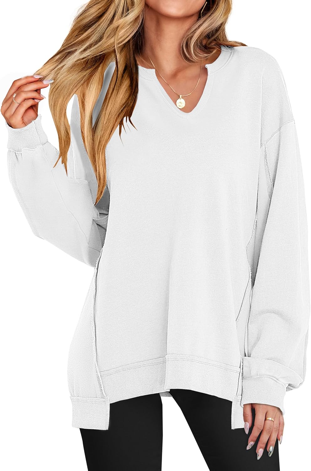 Oversized V-Neck Sweatshirt for Women - Trendy Fall Style