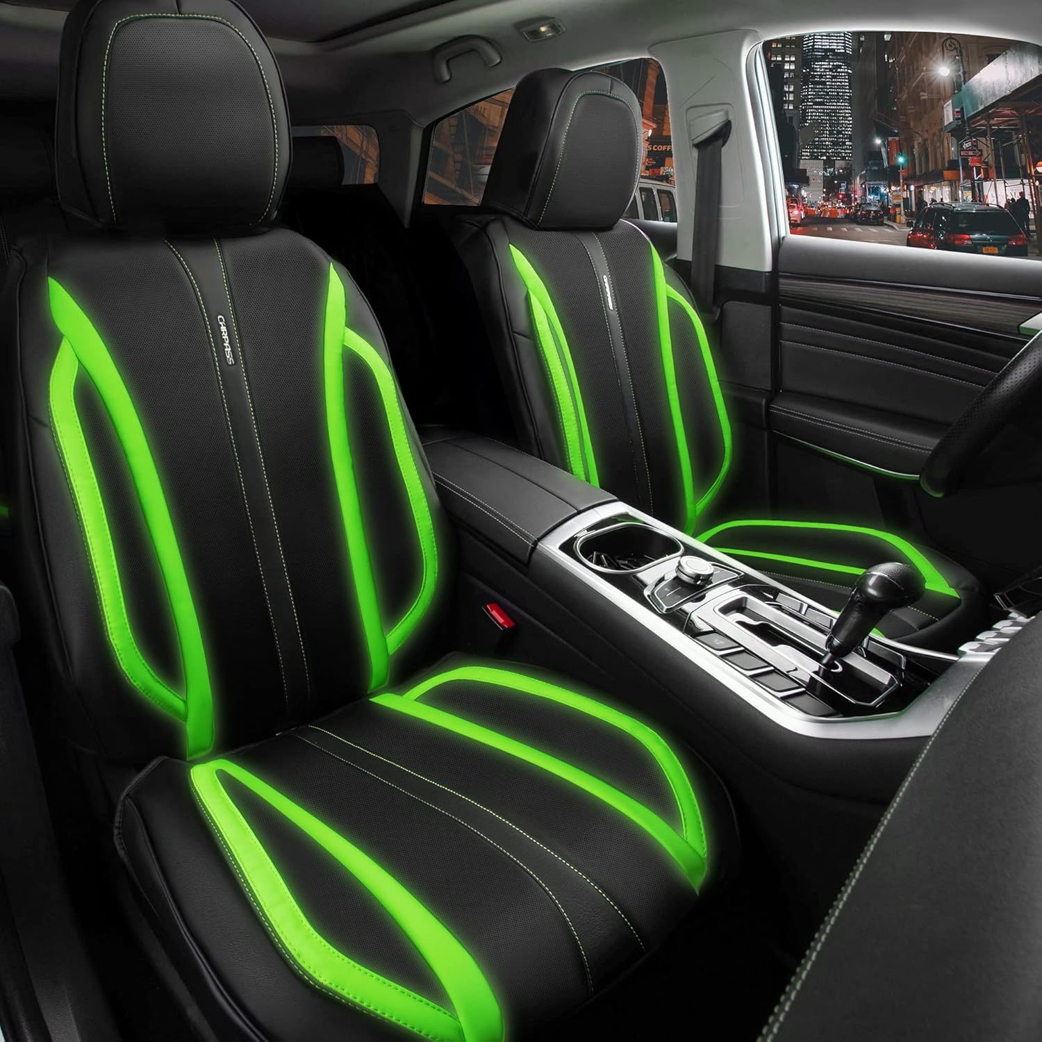 Fluorescent Green Nappa Leather Car Seat Covers for Front Seats