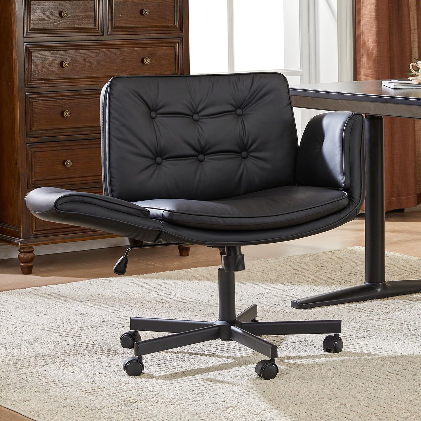Criss Cross Chair with Armrests & Wheels for Comfort and Style