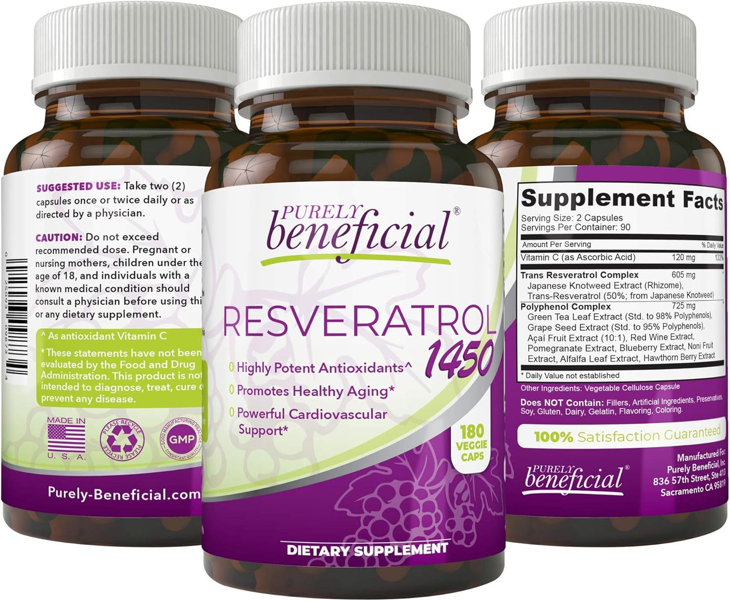 PURELY beneficial Resveratrol 1450mg for Anti-Aging Support